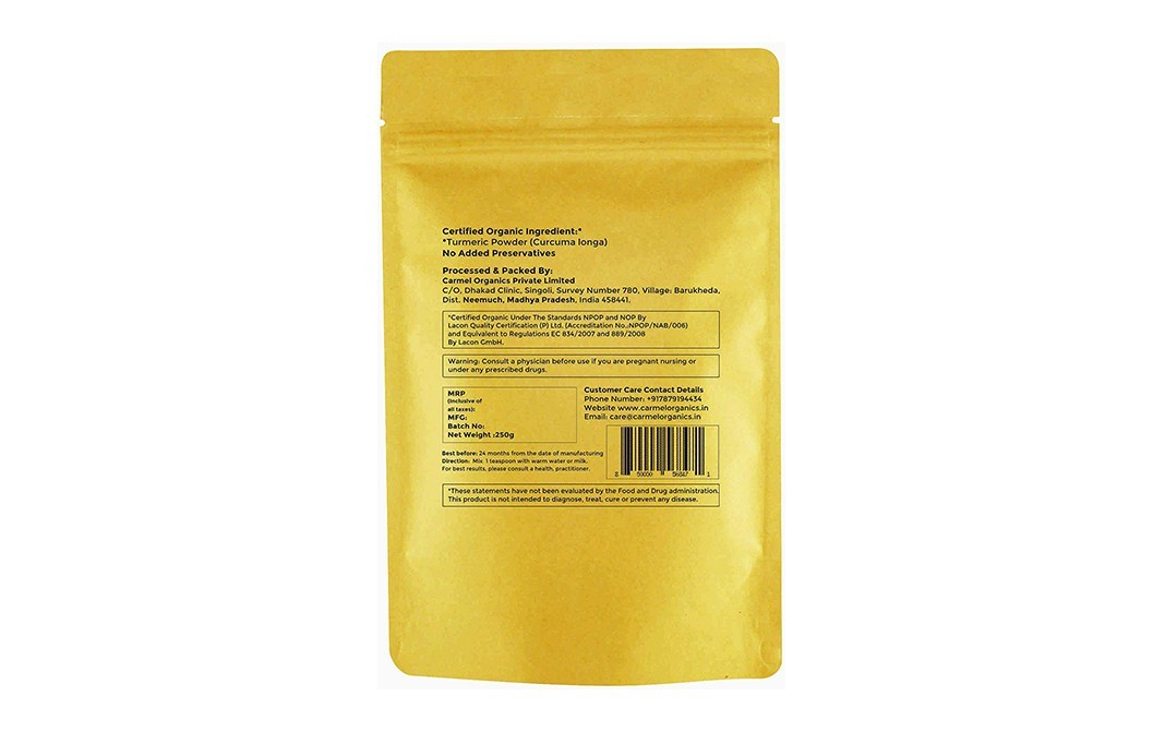 Carmel Organics Turmeric Powder    Pack  250 grams